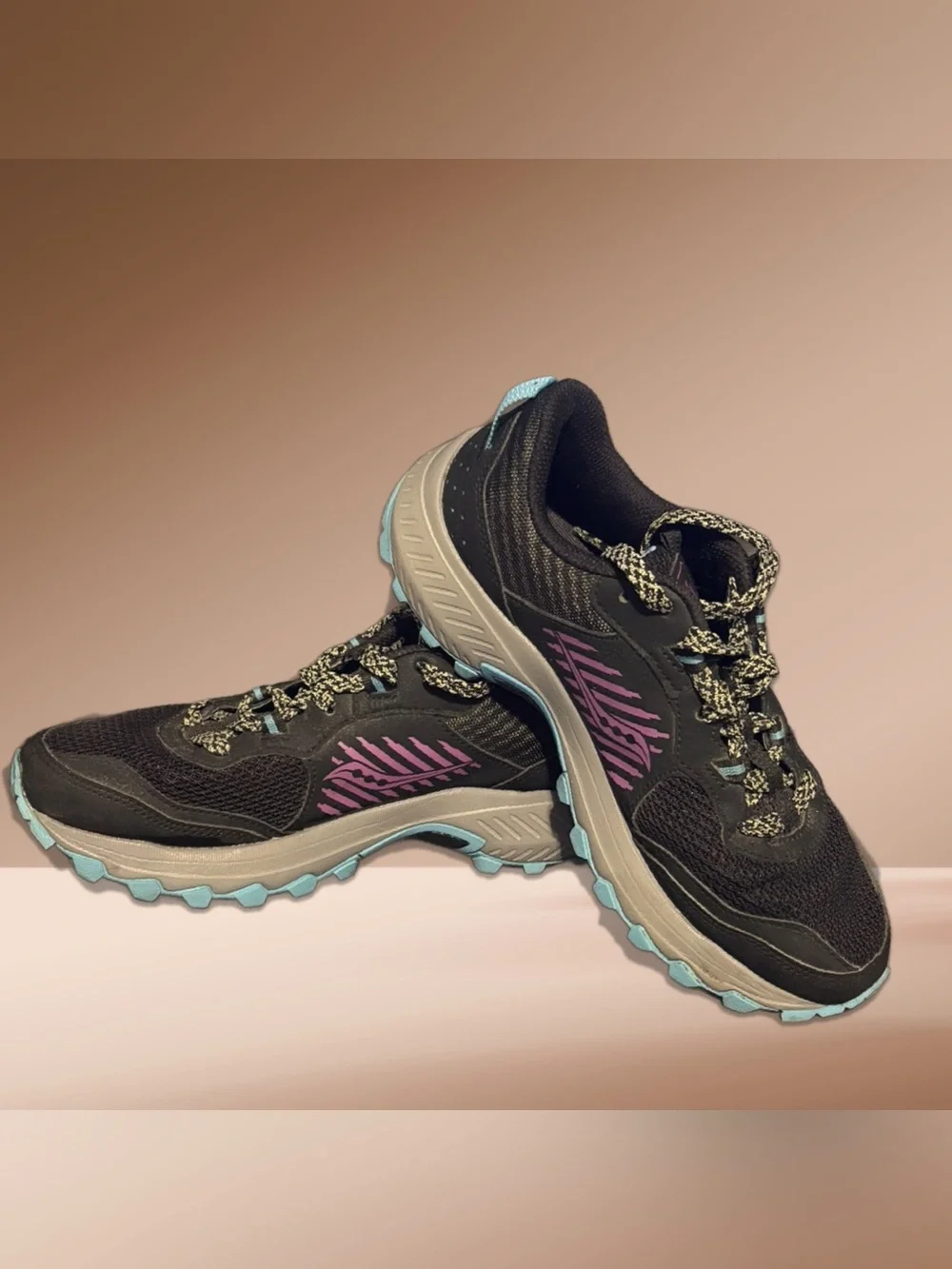 Saucony Women’s TR 15 Black Running Shoes with Pink and Light Blue Accents